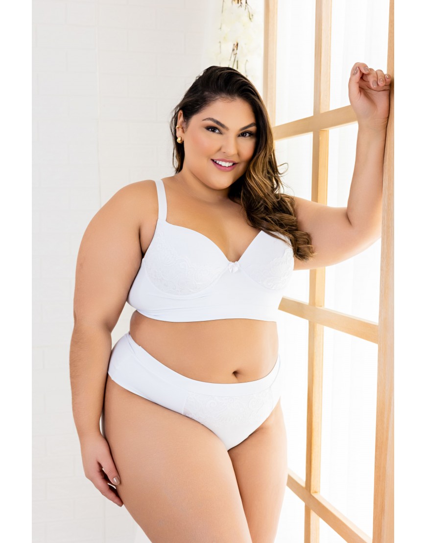 Conjunto plus size de microfibra e renda com calcinha fio duplo cor odalisca