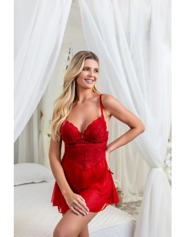 Camisola com bojo de tule e renda com calcinha str..