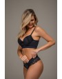 Conjunto com lateral larga de microfibra e renda com calcinha semifio