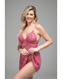 Camisola sem bojo e sem aro de tule coração e renda com calcinha fio string