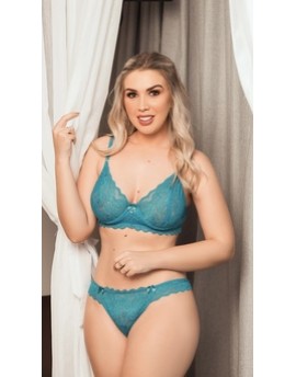 Conjunto de renda sem bojo e com aro turquesa