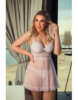 Camisola de tule e renda com calcinha fio string 