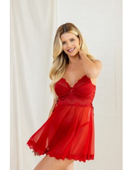 Camisola sem bojo e com aro de tule e renda com ca..