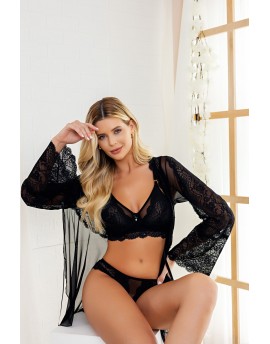 Robe luxo de tule e renda com manga flaire