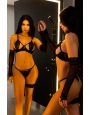 Conjunto de renda em tule transparente com cinta liga