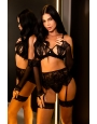 Conjunto de renda em tule transparente com cinta liga