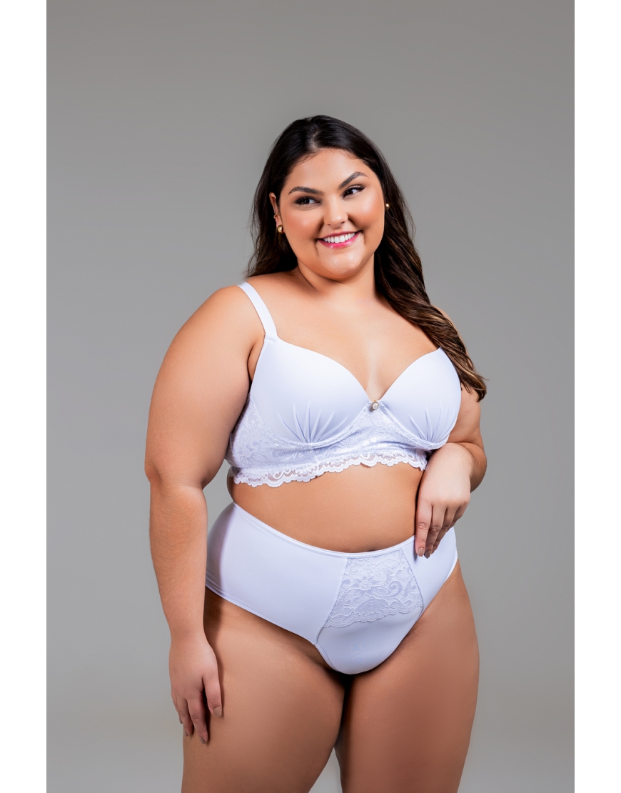 Conjunto plus size de microfibra e renda com calcinha hot pant tanga 