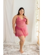 Camisola plus size sem bojo e sem aro de tule coração e renda e calcinha de tule 