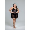 Camisola plus size sem bojo e sem aro de tule e renda e calcinha de tule 