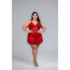 Camisola plus size sem bojo e sem aro de tule e renda e calcinha de tule 