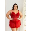 Camisola plus size com bojo e aro de tule e renda e calcinha de tule 