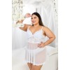 Camisola plus size com bojo e aro de tule e renda e calcinha de tule 