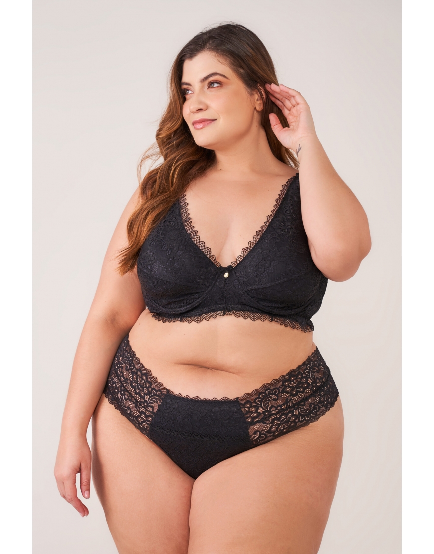 Conjunto plus size sem bojo e com aro de renda 