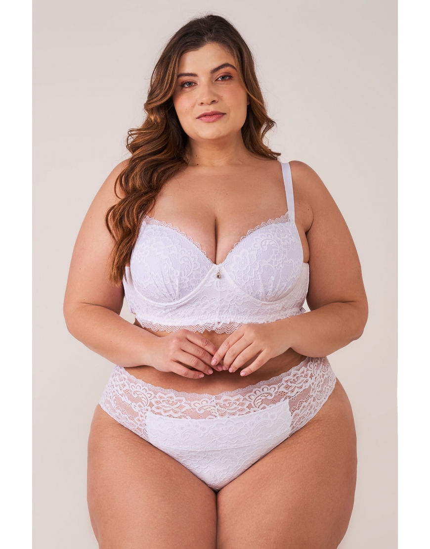 Conjunto plus size de renda com calcinha sem costura na cintura de renda 