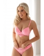 Conjunto de microfibra e renda com calcinha fio duplo cor rosa pantera
